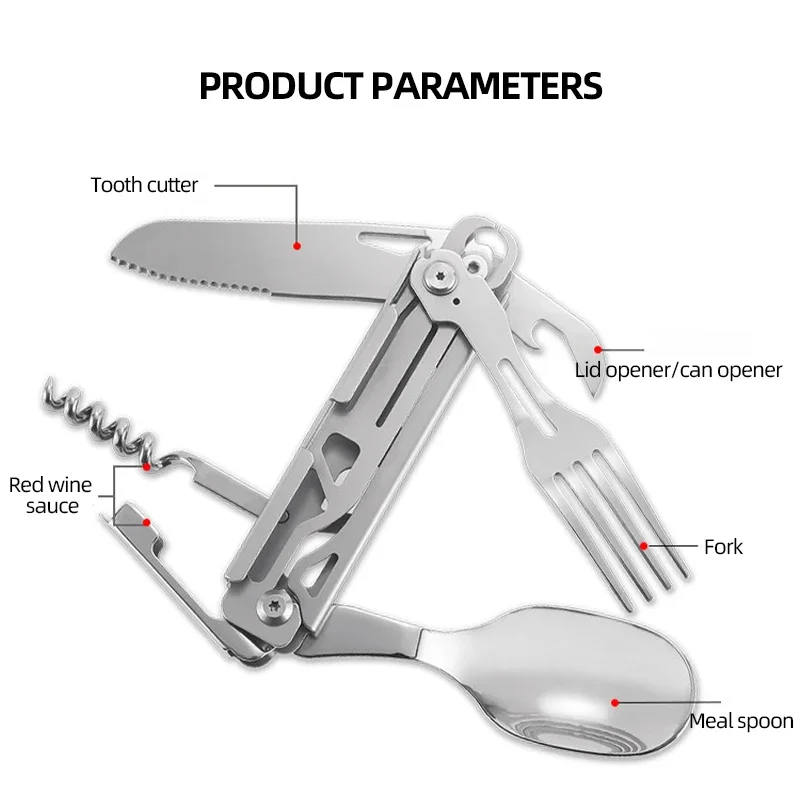 6 in 1 Multifunctional Tableware,Camping Foldable Portable Camping Cutlery,EDC Tool Smooth for Picnic Hiking for Travelling BBQ.