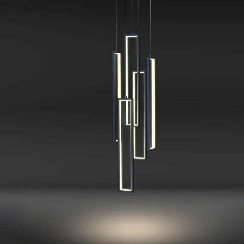 Modern Minimalist Square LED Pendant Lamp Staircase Chandelier for Loft Apartments Hallway Lighting Fixtures