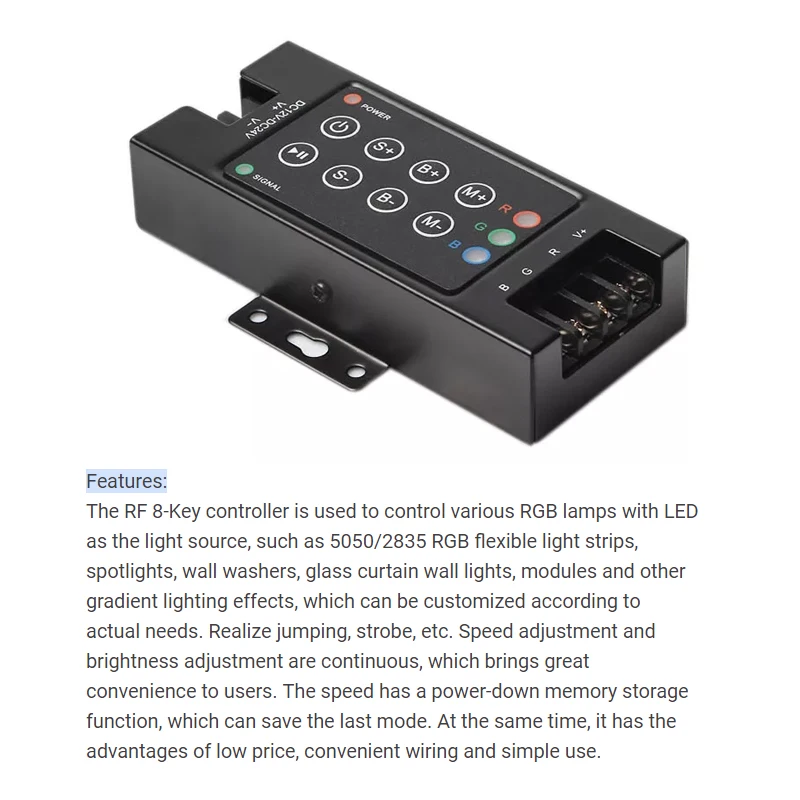 Nuovo Controller per strisce RGB a 8 pulsanti DC 12V 24V 30A RF telecomando senza fili Dimmer per 5050 2835 COB Color Module Light Lamp Bar