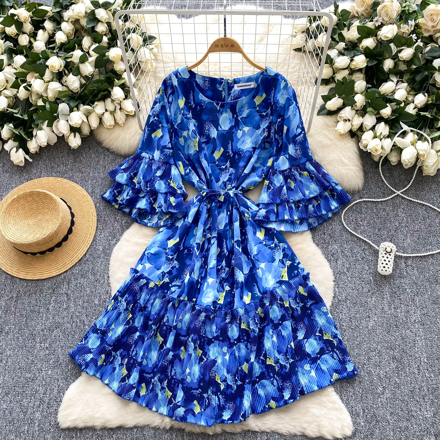 Chic sexy O-collo impiombato fata A-line estate donna Boho vestito estivo abbigliamento donna mini abito