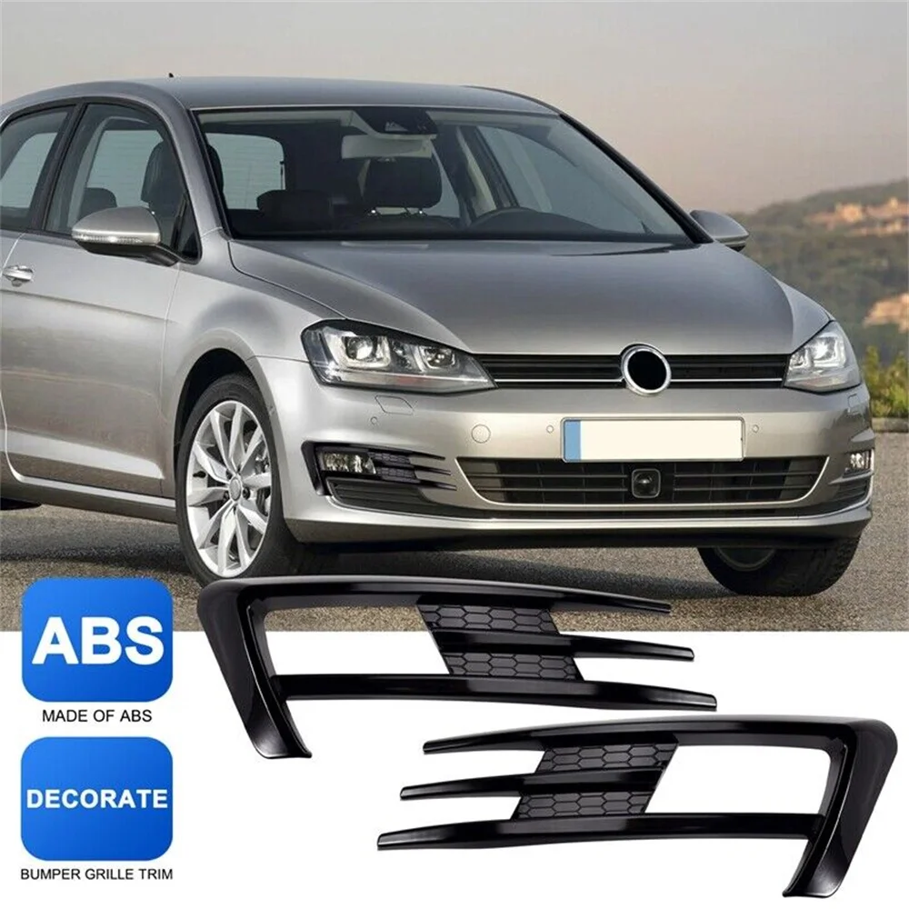 

For Golf 7 MK7 2014 2015 2016 2017 Front Bumper Fog Light Grilles Fog Lamp Eyebrow Cover Trim Bright Black
