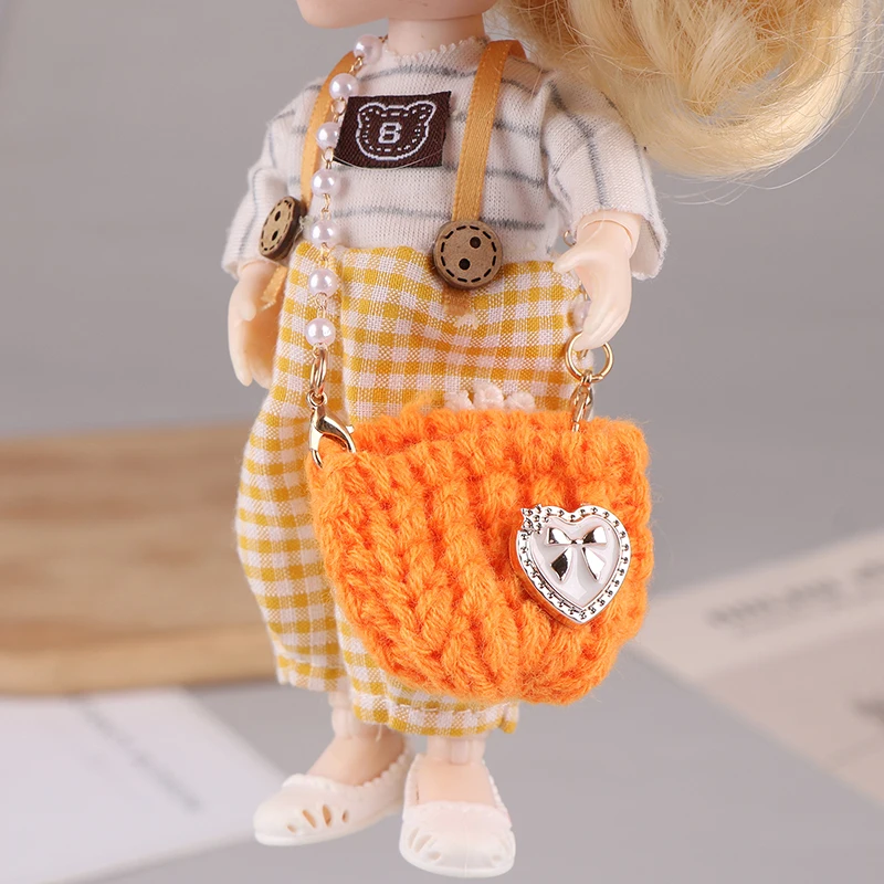 1/12 Doll Mini Knitted Shoulder Bag Pearl Chain Crossbody Bag Doll Dress UP Accessories For Dollhouse Decoration Toys New