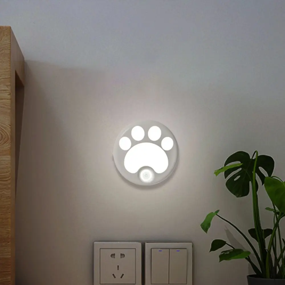 With Motion Sensor Cat Paw Night Lamp Punch Free USB Rechargeable Human Body Induction Lamp Intelligent Magnetic Attraction