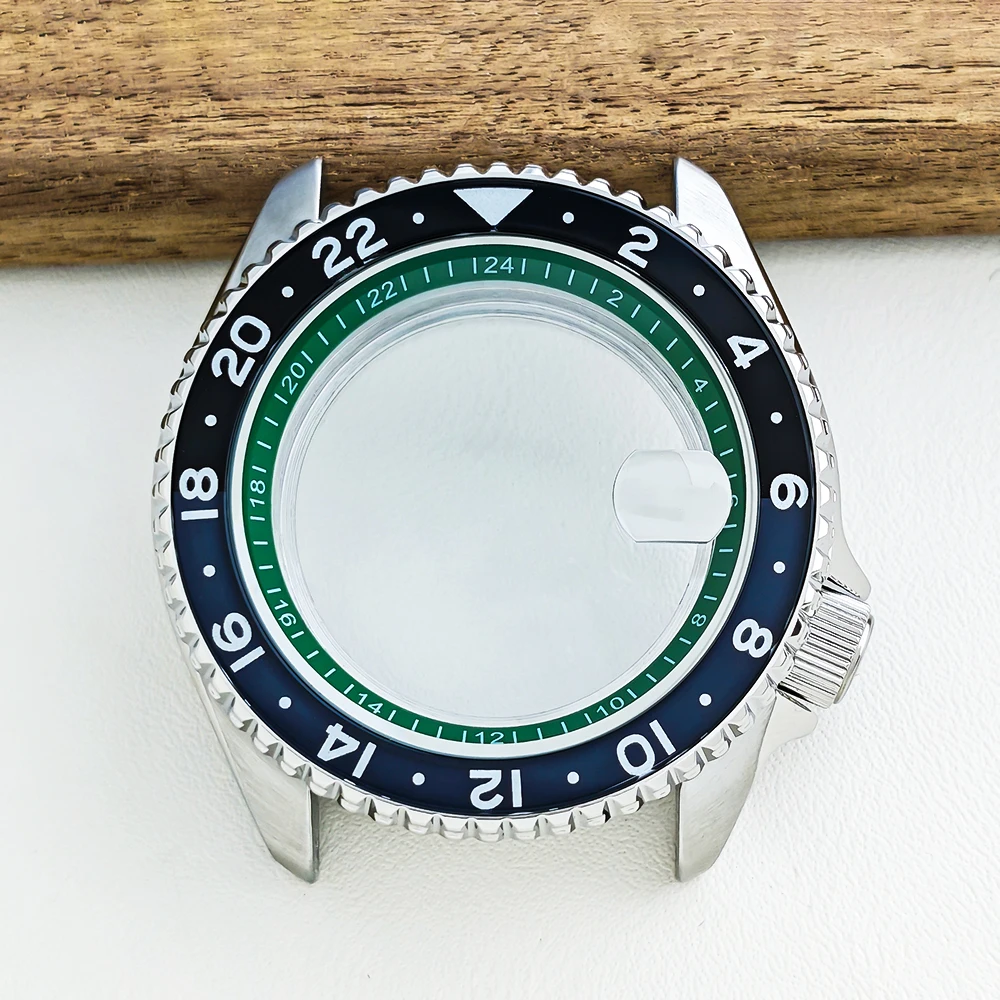 NH35 42mm GMT Watch Case For NH35 NH34 Movement 28.5mm Dial Bidirectional rotating 24H Glass Bezel No Click Men Mod Watch Parts