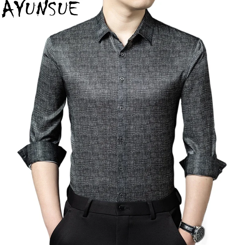 

AYUNSUE 90.8% Real Mulberry Silk Shirt for Men 2026 Spring Summer Long Sleeve Shirts Casual Tops Fashion Lapel Shirt Streetwear