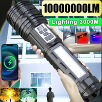 Super Big Flashlight USB Rechargeable Most Strong LED Flash Light Long Range Torch Zoom Outdoor With Digital Power Display