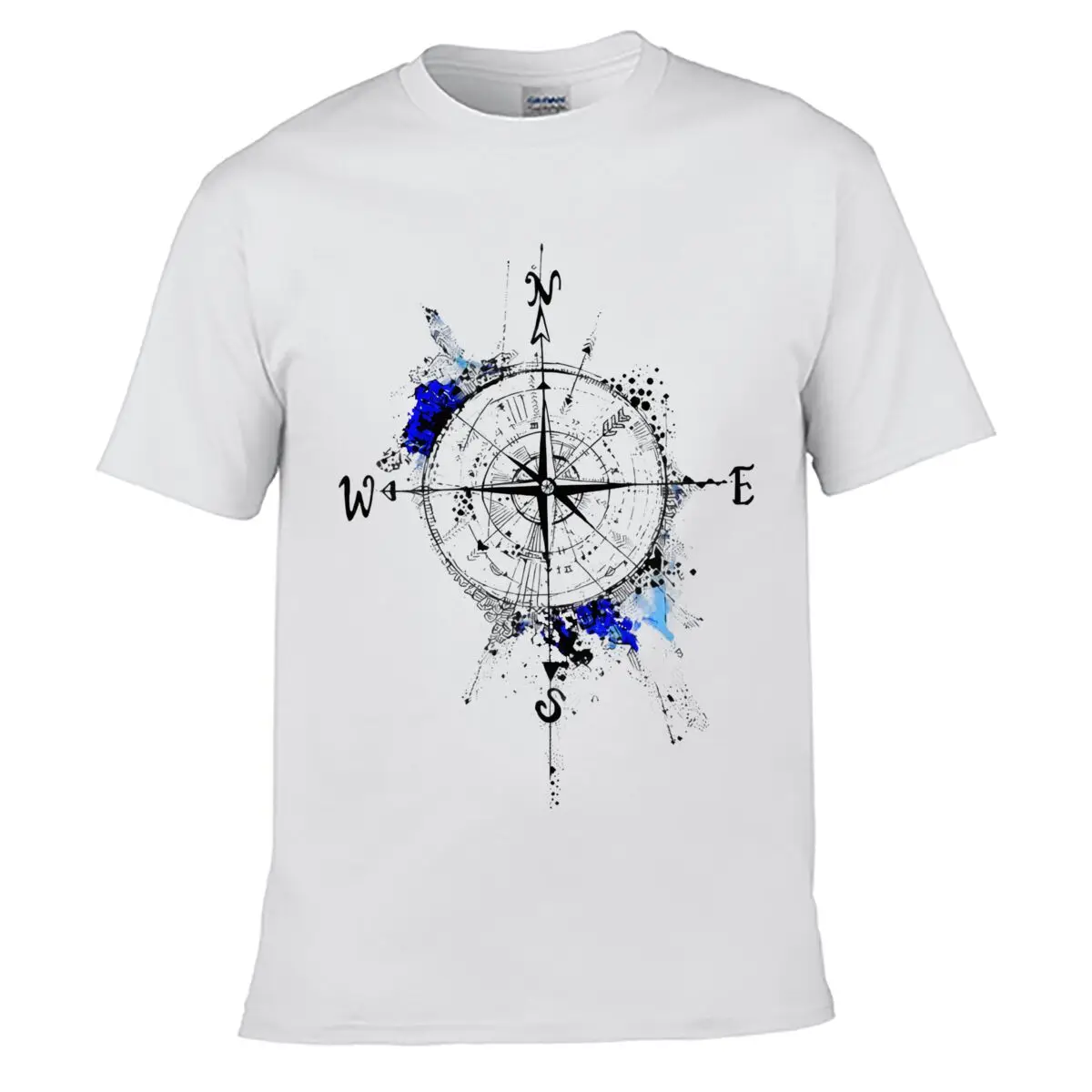Abstract Compass Rose Cardinal Directions Blue Splatter short-sleeved T-shirt Casual Tee