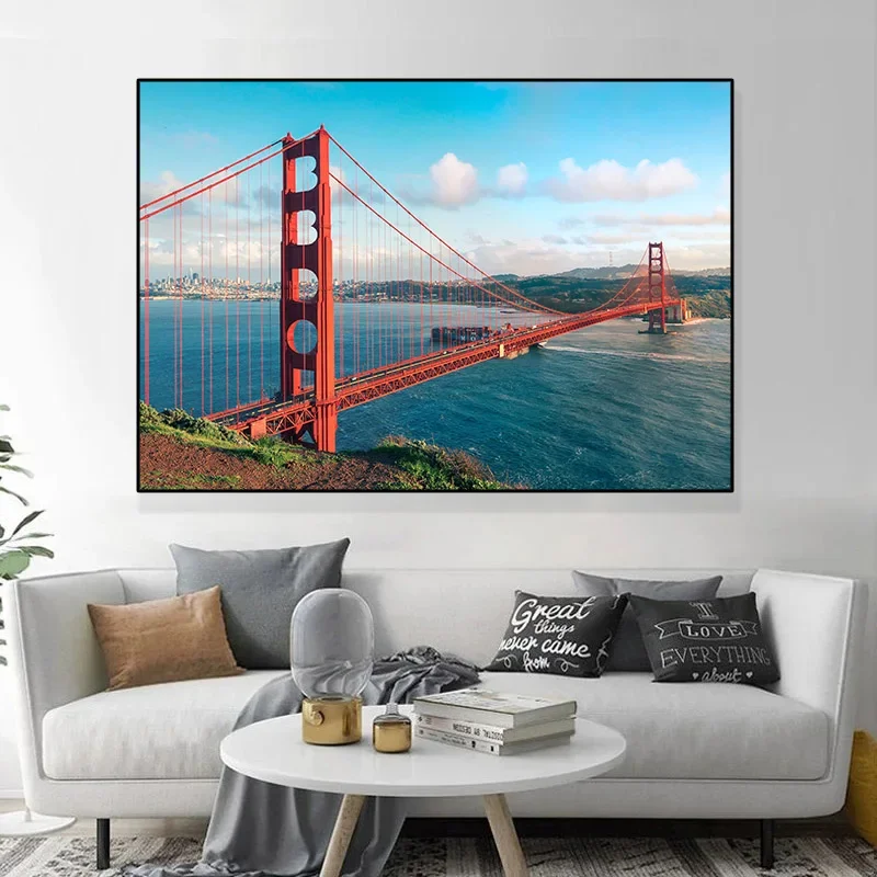 Landscape Canvas Painting San Francisco Golden Gate Bridge Sunset Posters and Prints Wall Picture Room Home Decor No Frame