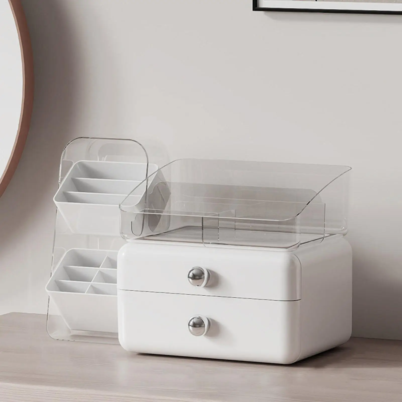 

Органайзер для косметики: большой ящик для хранения с выдвижными секциями, органайзеры для ухода за кожей с держателем для кистей для дома, кухни, ванной комнаты, раковины, столешницы