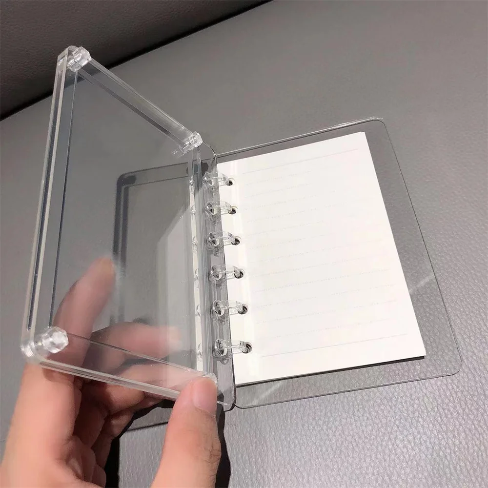 Transparente e Visível Acrílico Notebook, Capa Em Branco, DIY Binder, Livro Diário, Loose Page Notebooks, Estudantes Papelaria, A7, A5