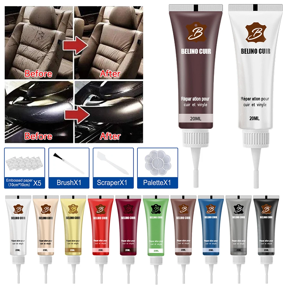 20ml Car Care Kit Liquid Leather Skin Refurbish Repair Tool Auto Seat Sofa Coats Holes Scratch Cracks Restoration Black For Car