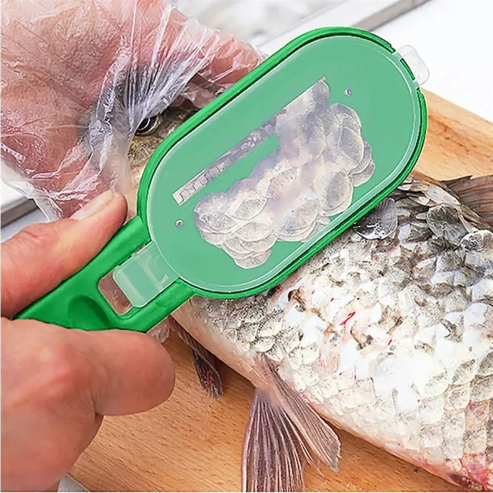 Détartreur de poisson dissolvant écailles de poisson grattoir avec couvercle 2in1 nettoyeur de poisson peau fruits de mer échelle raboteuse filet couteau outil de cuisine