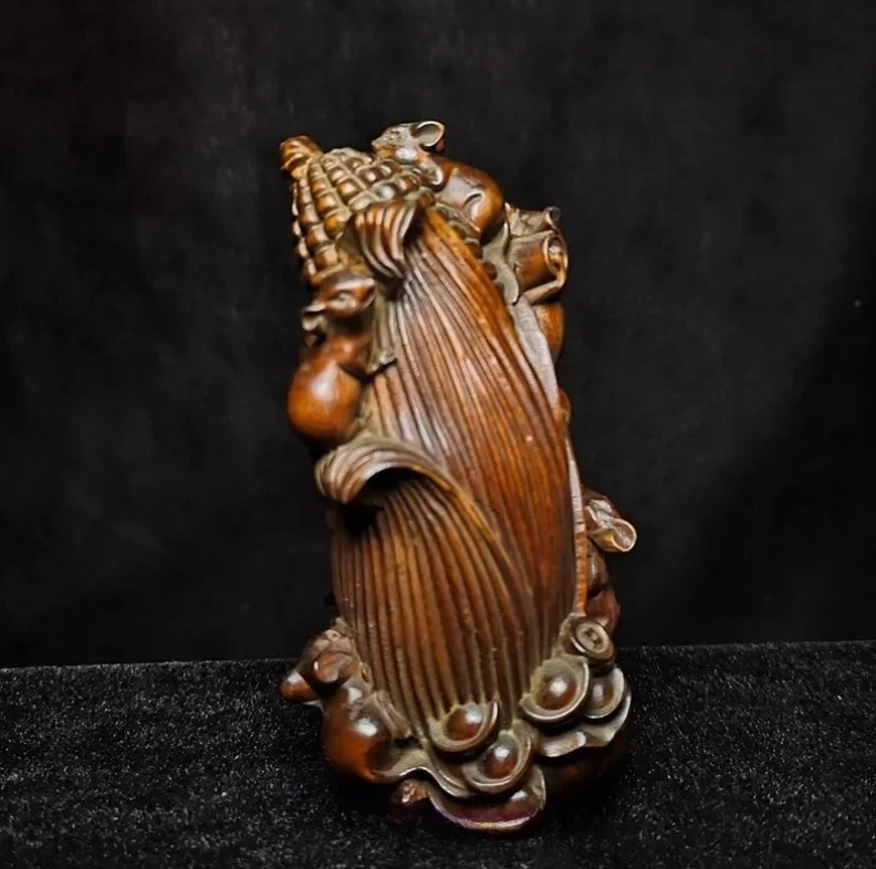 

4 Inch Old Japanese Boxwood Carved Corncob Mouse Coin Figure table deco Netsuke