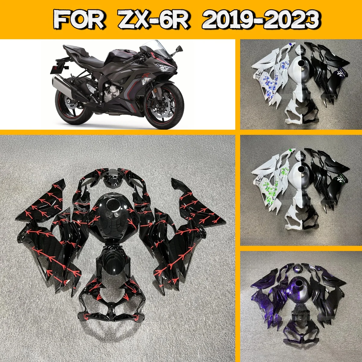

Комплект окрашенных литых обтекателей для Kawasaki ZX6R ABS 2019-2023, легко устанавливаемый, для ZX 6R 19-23
