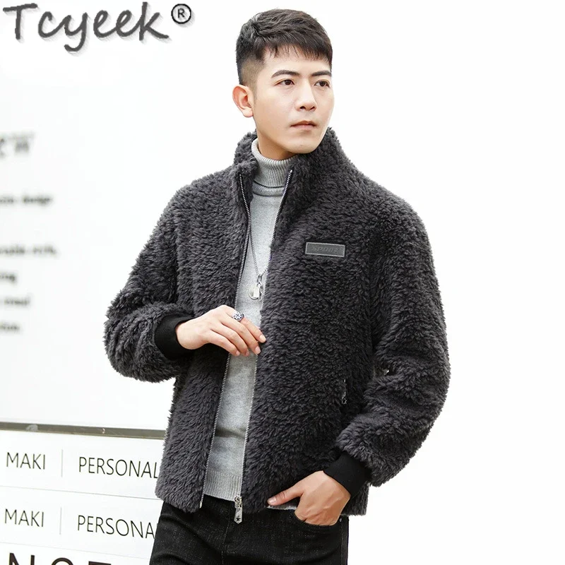 

Tcyeek Winter Men's Wool Jacket Real Fur Coat Men Clothing Streetwear Grain Wool Jackets Fashion Warm Sheep Shearing Fur Coats