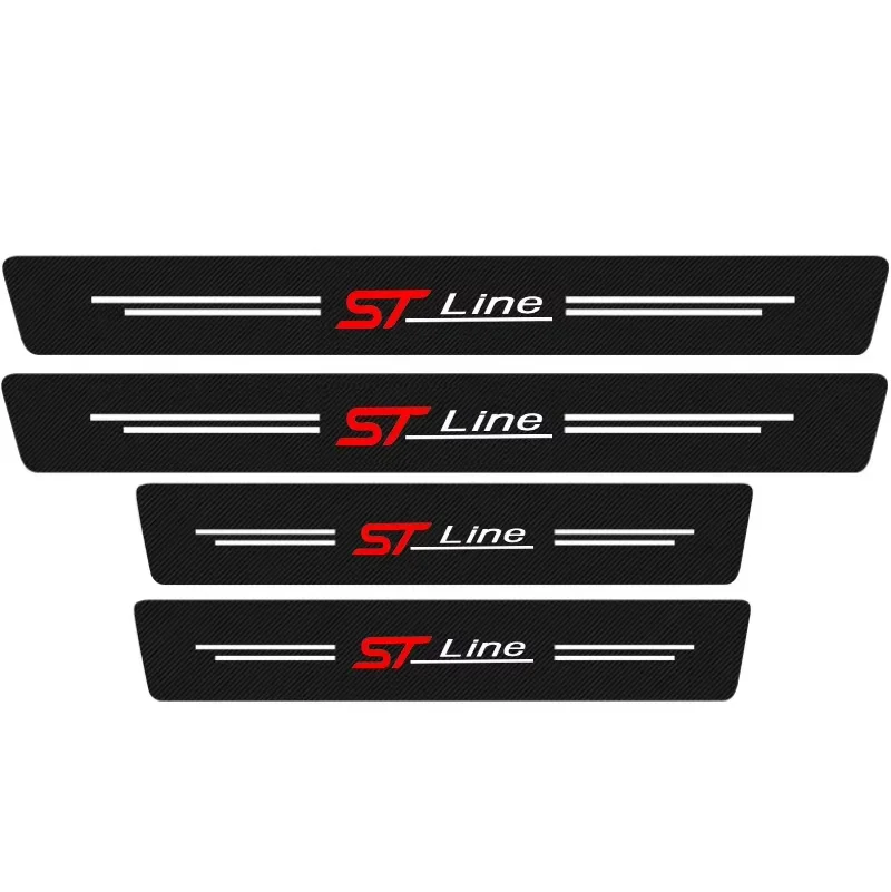 4pcs Car Door Sill Carbon Fiber Sticker Threshold Side Anti Scratch Waterproof Decal For ST LINE STLINE Mk3 Mk4 Focus Kuga