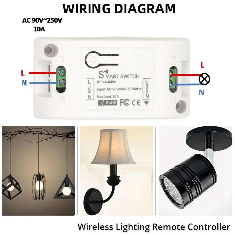 Diese Wall Switch 433Mhz bezprzewodowy nadajnik panelu ściennego rf 86 Wyłącznik bezpieczeństwa i odbiornik przekaźnika AC 110V 220V do lampy LED — zdjęcie 7