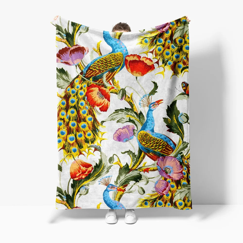 Vibrant Floral Watercolor Print Fleece Blanket Sofa Bed Throw Decorative Cushion Cover Home Decor Gift