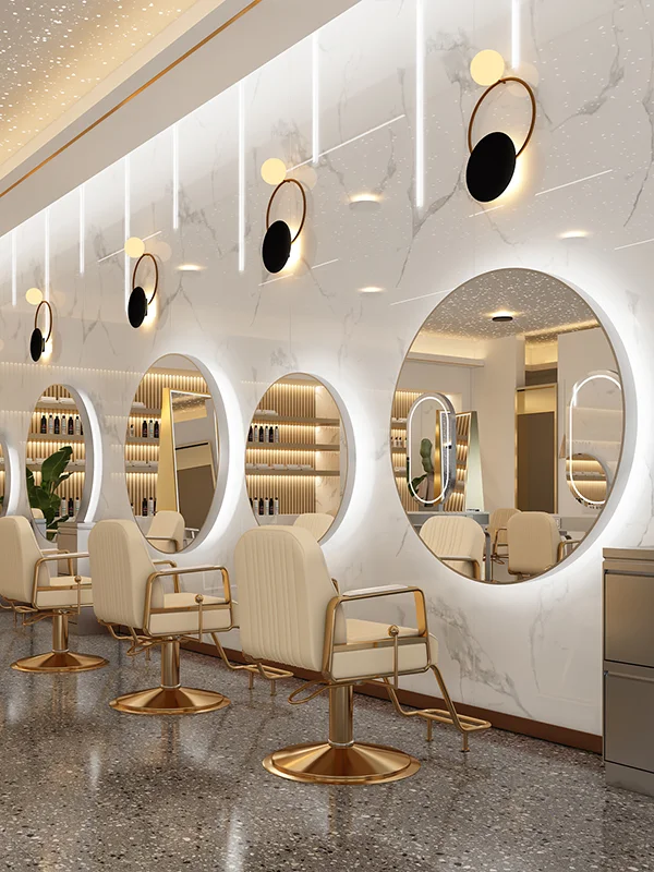 Hair salon with integrated illuminated mirror table