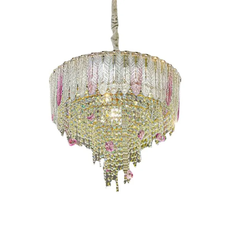 

Postmodern atmosphere living room chandelier light luxury glazed crystal villa lamp French cream wind