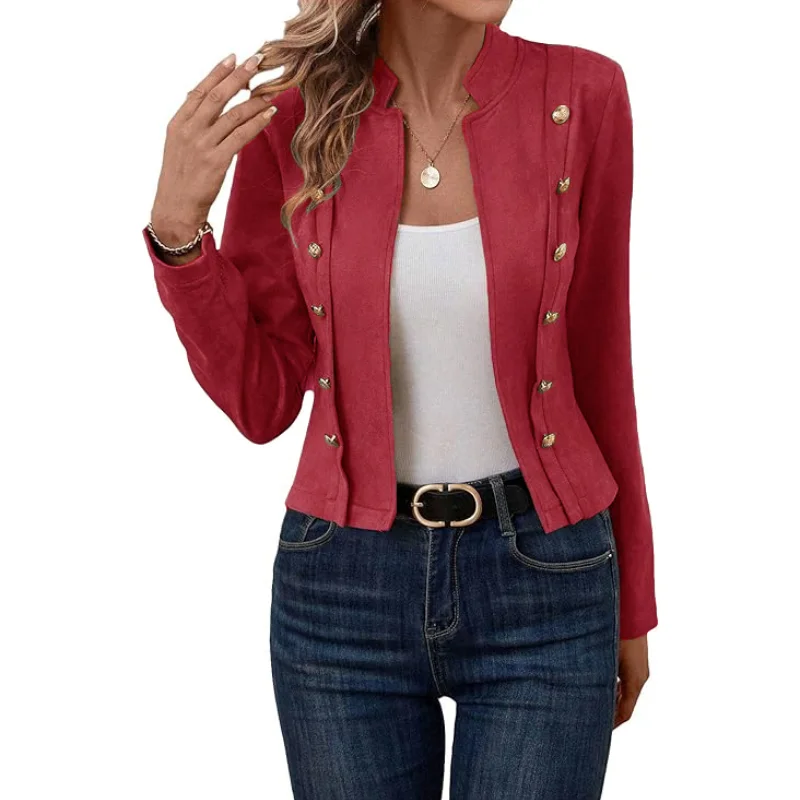 Women\'s Jacket Office Ladies Outerwears Open Stitch Jacket Round Neck Long Sleeve Button Embellishment Woman\'s Clothing