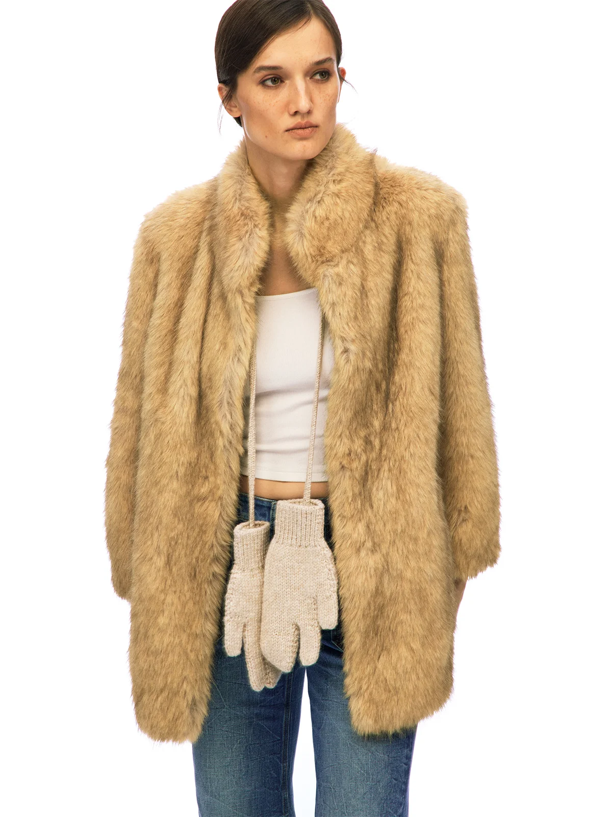 Manteau en fausse fourrure écologique pour femme, coupe longue droite, col montant, mi-longueur, chaud, pour usage quotidien, coupe universelle, épaissi