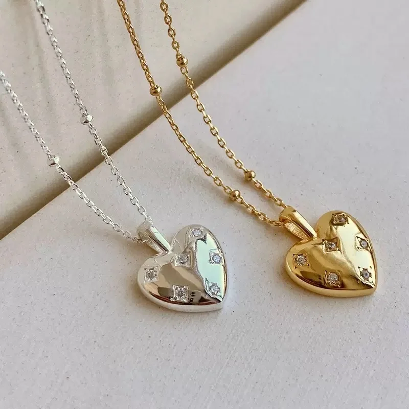 

Korean Fashion 925 Sterling Silver Zircon Heart Pendant Ball Chain Necklace Wife Girlfriend Birthday Gift Love Stackable Jewelry