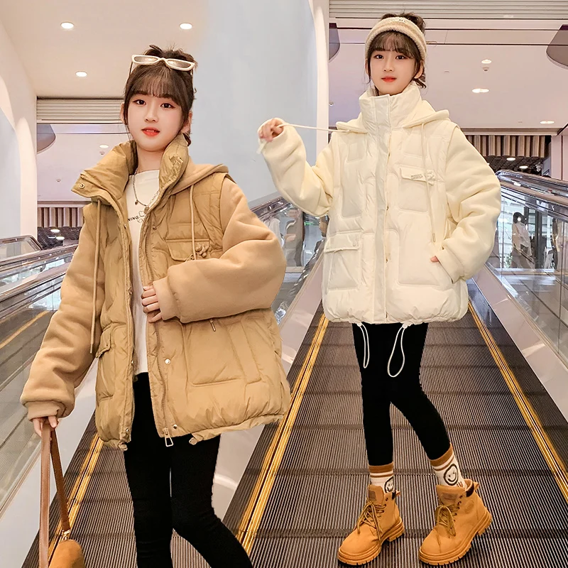 Brand children's down jacket thickened 2022 new luxury design girls' long sleeve coat hooded stand collar boys' spring autumn