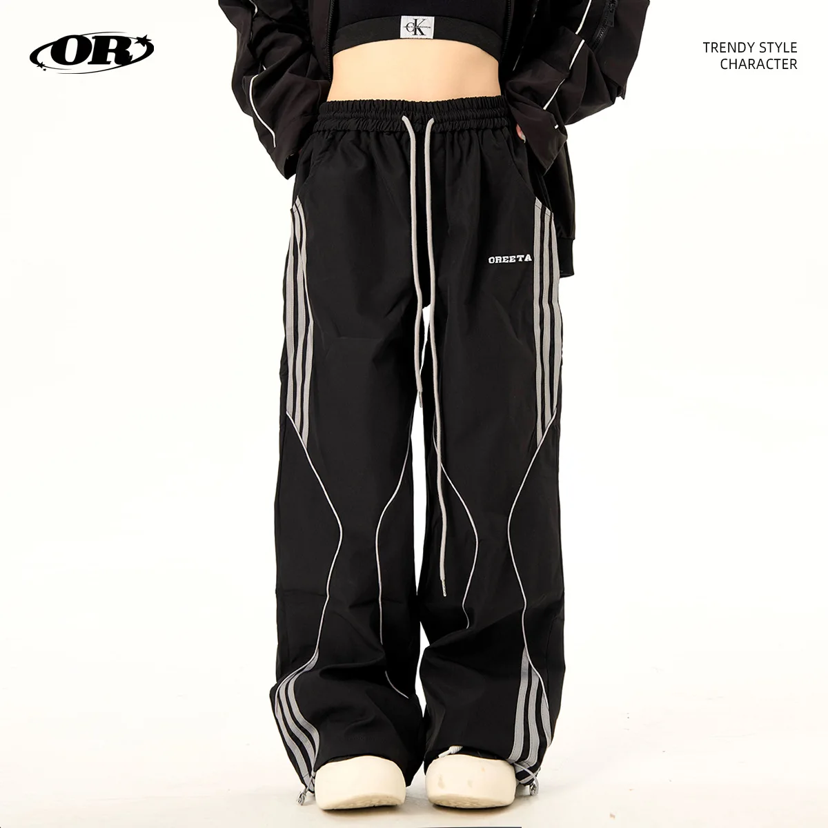 

OR FL Американские ретро женские полосатые простые спортивные брюки модные брендовые брюки-карго с функцией деконструкции сращивания