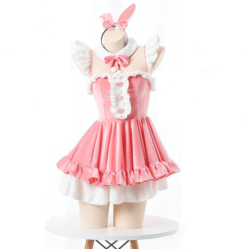 Lolita Kawaii Anime Lingerie para Meninas, Princesa Cosplay, Naughty Bunny Ruffles Dress, Sexy Coelho Trajes, Manga Adultos Presente