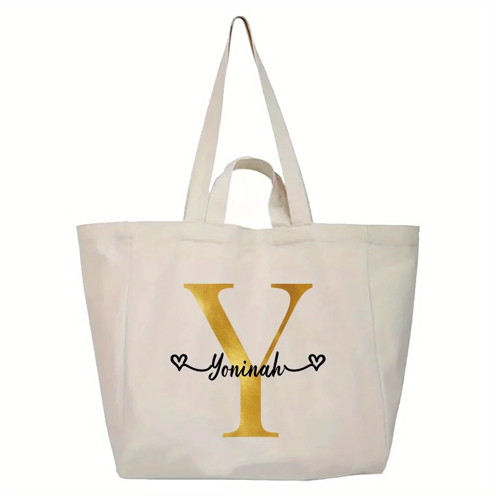 Personalized Customized Gold Letter Handbag Shoulder Bag Women's Handbag Large Capacity Shopping Bag Travel Storage Bag