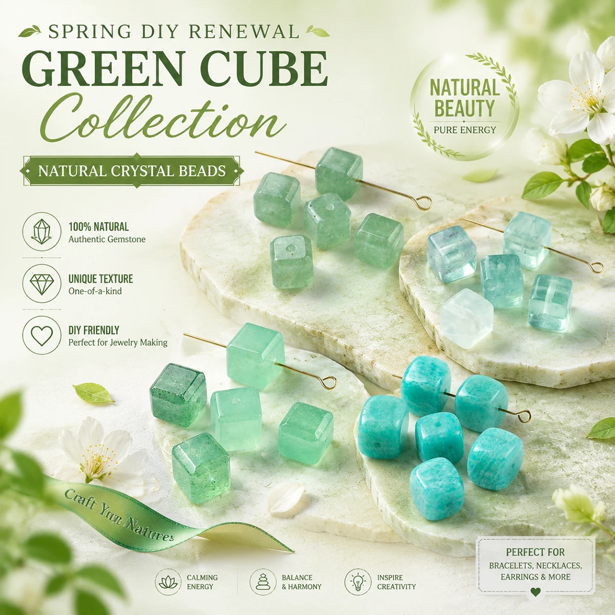 JD 1pc Natural Green Amazonite Sugar Cube Loose Spacer Beads for Handmade DIY Bracelet Necklace Earring Jewelry Making Supplies