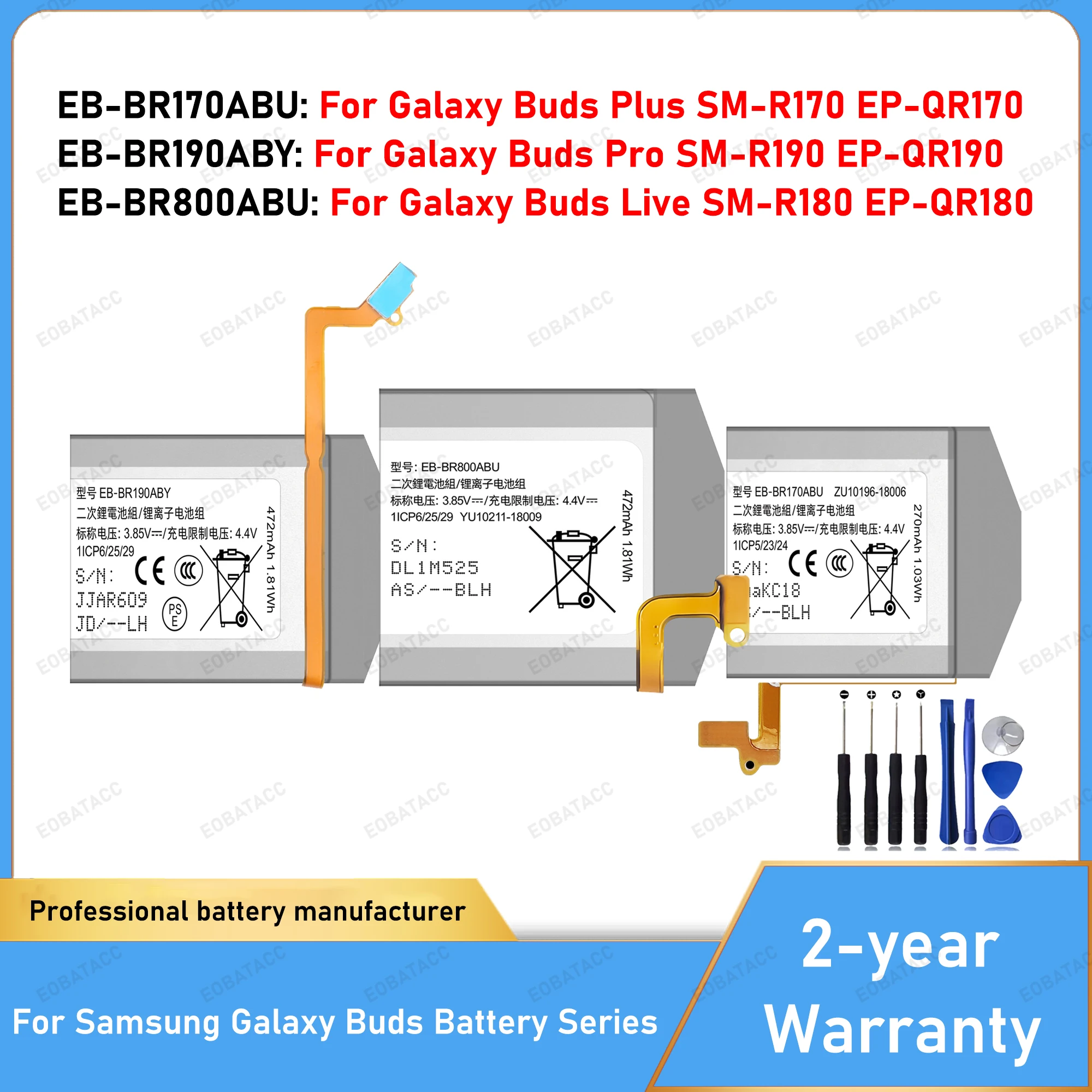 Brand New  EB-BR170ABU EB-BR190ABY  EB-BR800ABU High Quality Replacement Battery For Samsung Galaxy  Buds Plus SM-R170 Battery