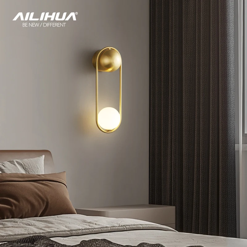 All copper wall lamp bedroom bedside lamp simple and minimal light luxury living room room creative 2022 new lamps