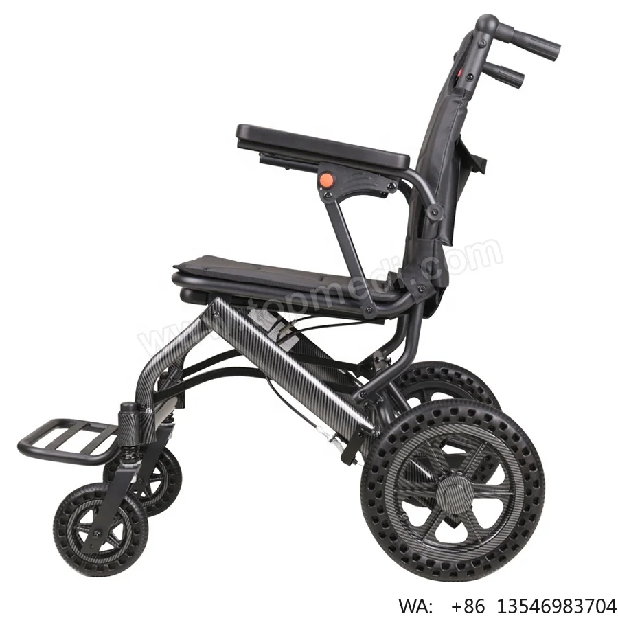 Silla de Ruedas de Viaje Reclinable, Ligera y Portátil, de Fibra de Carbono, con Reposacabezas