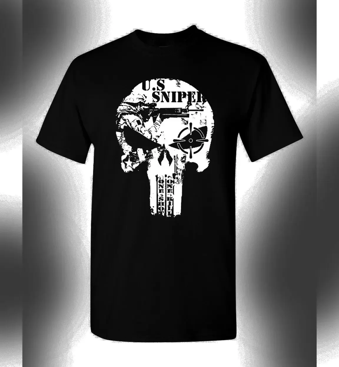 One Shot One Kill. Special Forces Skull US Sniper T-Shirt 100% Cotton O-Neck Summer Short Sleeve Casual Mens T-shirt Size S-3XL