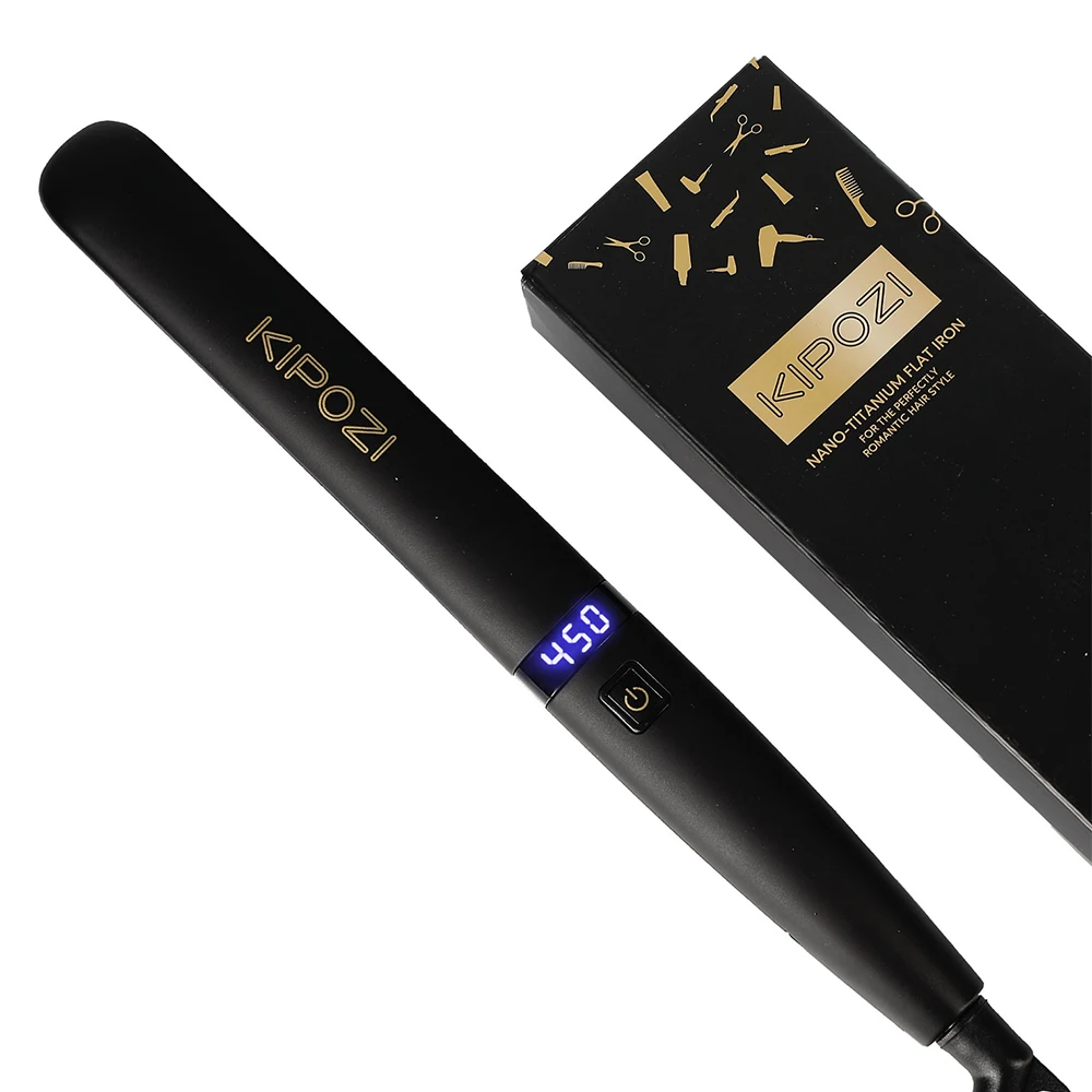 KIPOZI Professional Titanium Flat Iron Hair Straightener with Digital LCD Display Dual Voltage Instant Heating Smoothes frizz