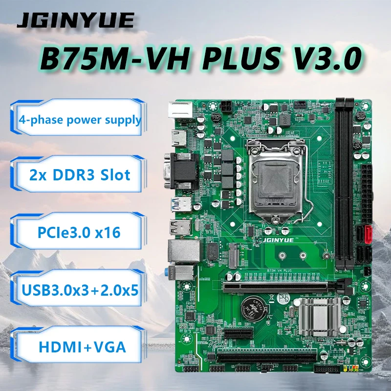 JGINYUE B75 Motherboard LGA1155 Dual Channel DDR3 Memory USB 3.0 For Intel® Core i5 3470 i3 3220 i7 3770 Xeon E3-1270 V2 CPU