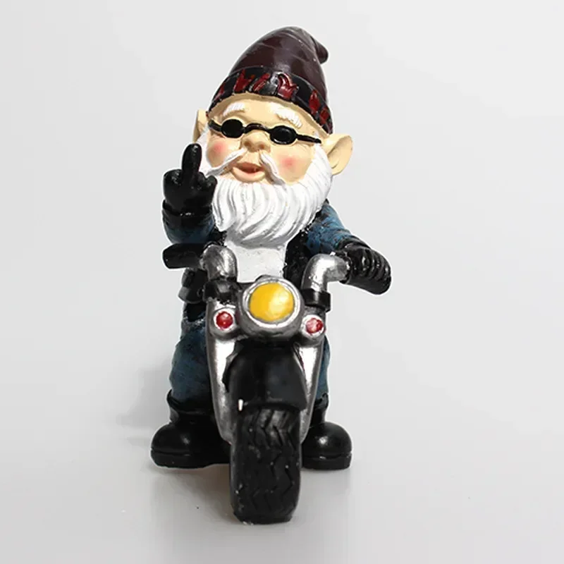 1PCS Gnome Dwarf Resin Crafts Garden Decoration Home Ornaments Biker Old Man Riding Motorcycle Statue Gardening Decorations