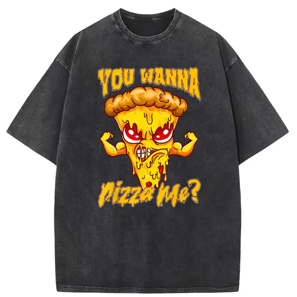 You Wanna Pizza Me Funny Graphic T-shirts For Man Summer/Autumn Long Sleeve Tee Shirt Men Washed Sweatshirts Retro Cotton Tshirt