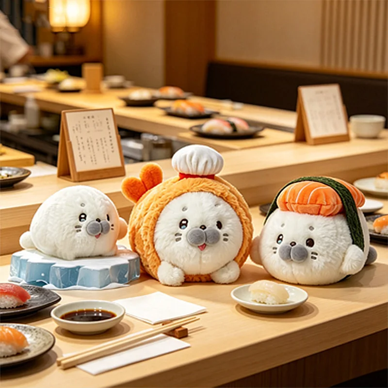 Hot Kawaii Cartoon Sushi Plush Toys Food Series Fried Seal Plush Dolls Cute Chocolate Seal Doll Soft Stuffed Kids Birthday Gifts