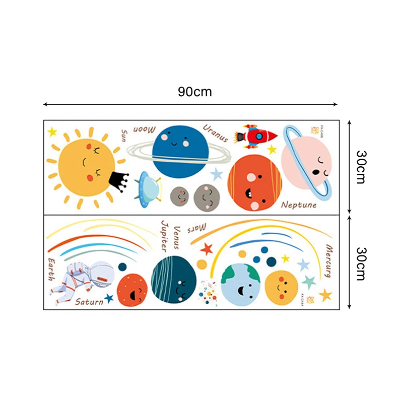 Cartoon solar system planets wall sticker child kids room home mural removable