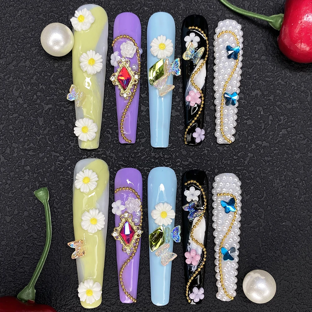 

Изысканные глянцевые накладные ногти XXL/XXXL, очень длинные, ручной работы, 10 шт., с декором в стиле Y2K, УФ-гель, акриловые, толстые