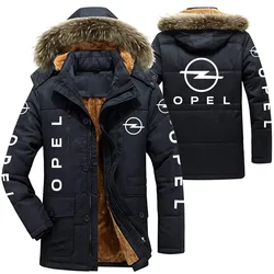 Opel Logo Men's Winter Cotton Jackets Hooded Parkas Lamb Fur Lining Plush Men Cold Thickening Fashion Motorcycle Jacket