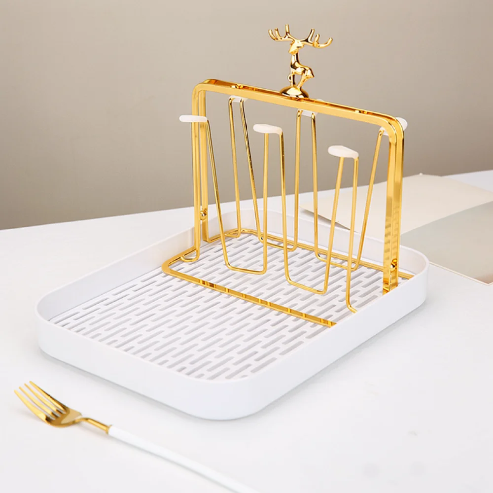 Resin Elk Drying Rack Detachable Draining Tray Kitchen Countertop Organizer For Glasses Mugs Tea Cups Storage