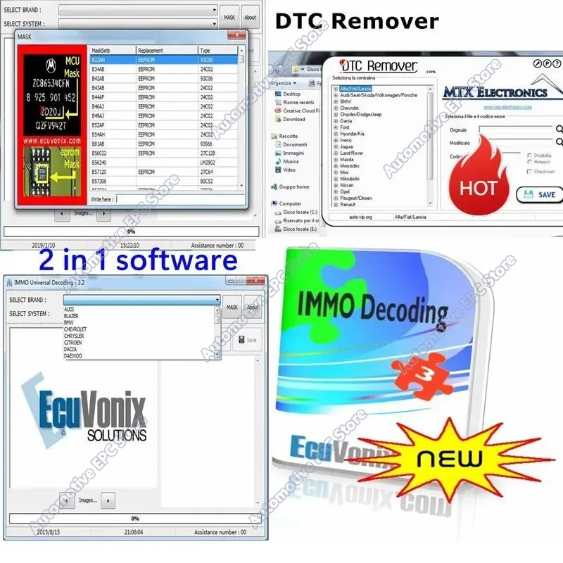 EcuVonix 3.2 IMMO Universal Decoding  Remove IMMO Offwith Keygen Unlimited Crack+Software MTX DTC Remover 1.8.5.0 With Keygen