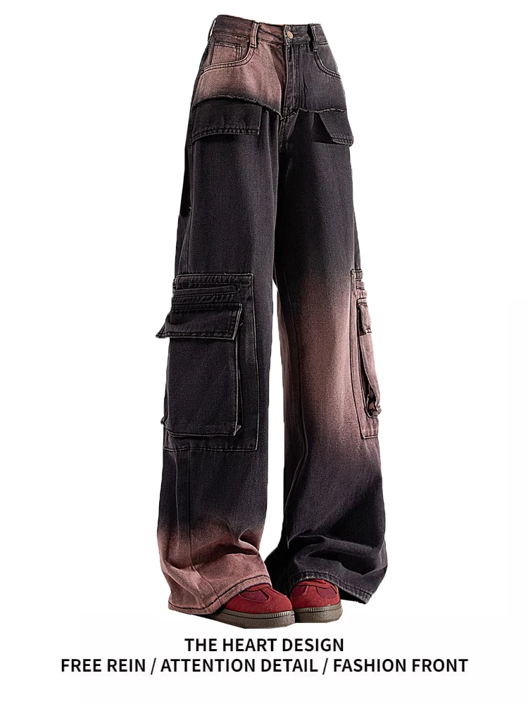 

Faionable Color Blo Workwear Jeans Women's Loose Casual Wide Leg Pants American Sle High Waist Long Trousers Autumn New