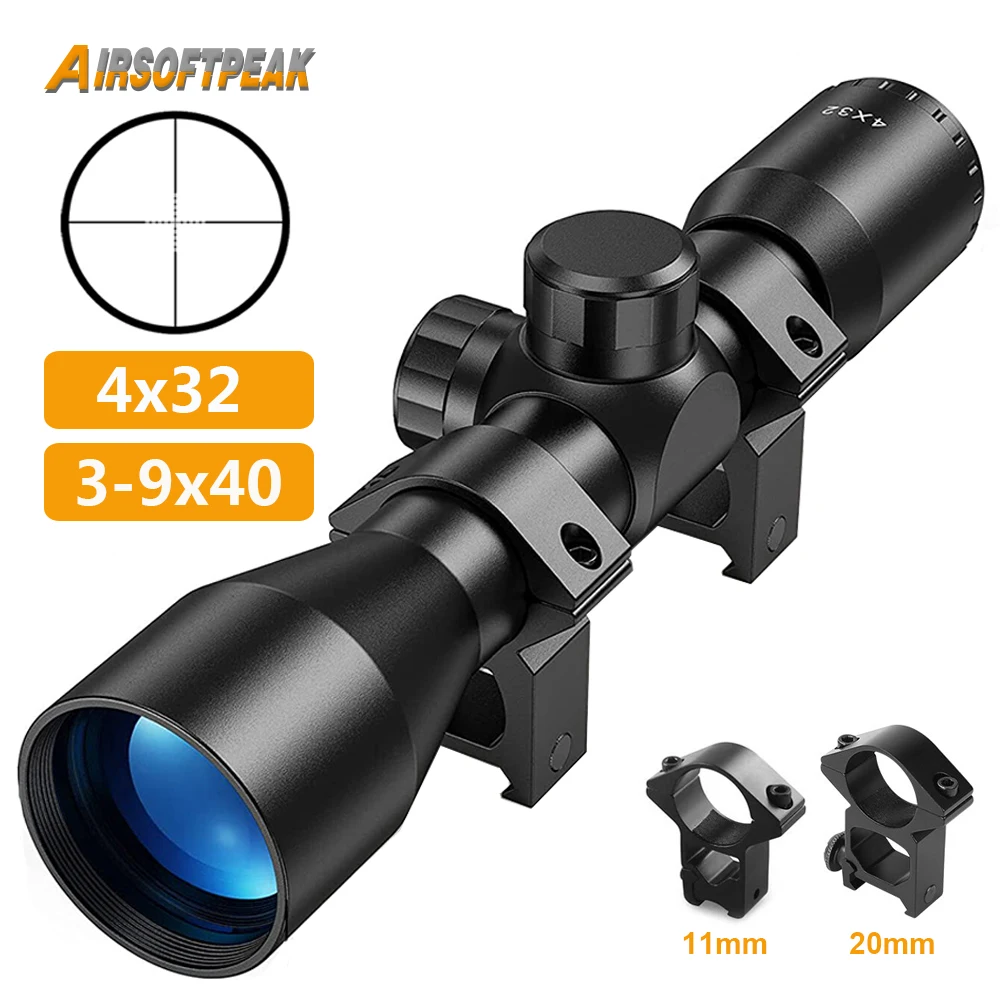 

4x32 Compact Rifle Scope Crosshair Optics Sight Airsoft Hunting Gun Scope Tactical Riflescope for 11/20mm Picatinny Rail Mount