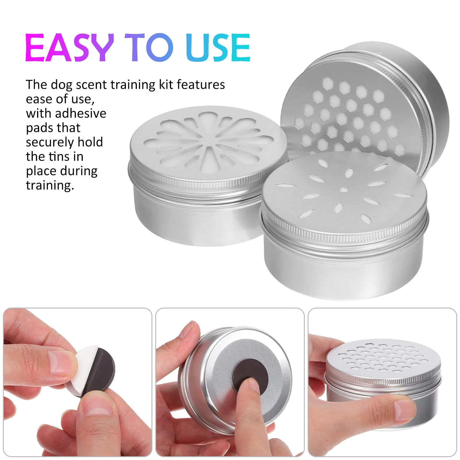 1Set Dog Scent Training Kit Portable Aluminum Tins with Perforated Lids Easy-Use Adhesive Pads Scent Accuracy Nose Work Agility