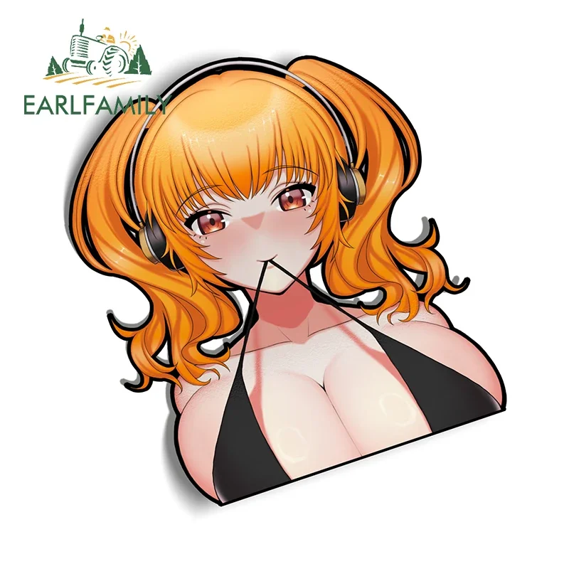 EARLFAMILY 13cm × 12.2cm Pochaco NSFW Breasts Peeker Car Stickers Waifu Boobs Bikini Graphics Design Decals Vinyl Kiss Cut